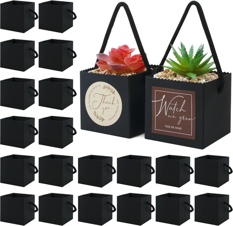 Temlum 2.5 Inch Succulent Wrap Bags (Fits 2.5″ Pots) with Thank You & Watch Me Grow Stickers, Small Gift Box for Wedding, Baby Shower, Succulent Party Favors for Guests (Black 40pcs) - Image 1